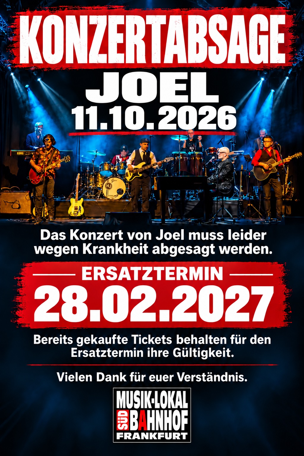 JOEL – KONZERTABSAGE